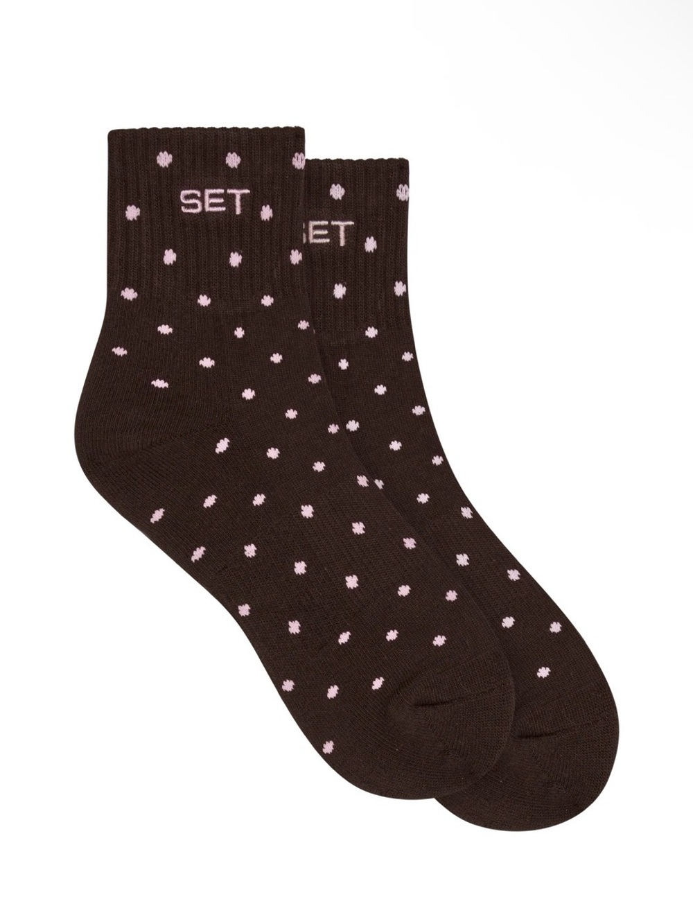 SET Active Brown Socks with Pink Dot Pattern
